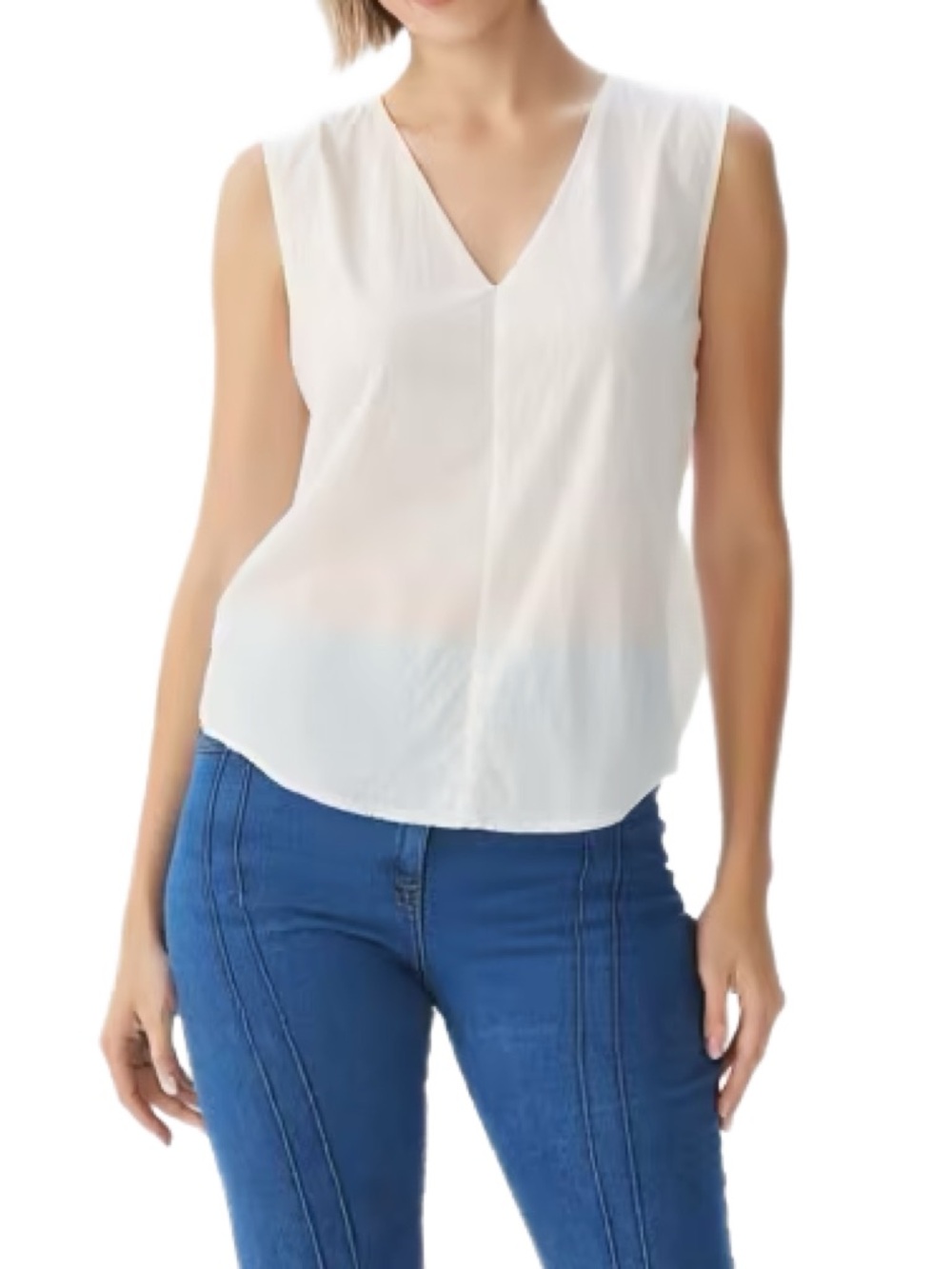 Weekend MaxMara White Cotton V Neck Sleeveless Blouse Size Large